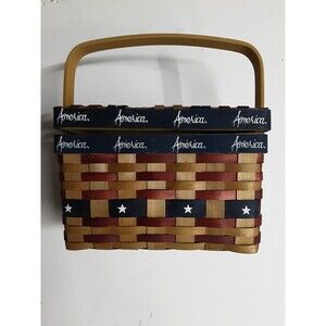 Vintage Home Interiors Wicker Basket American Folk Art Stars and Stripes
